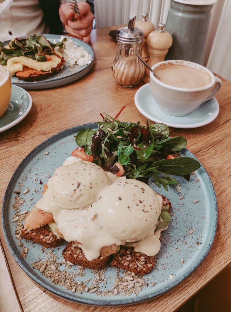 Benedict Andino Royal with poached eggs, salmon and Salsa Huancaína at Café Mama Silvia.